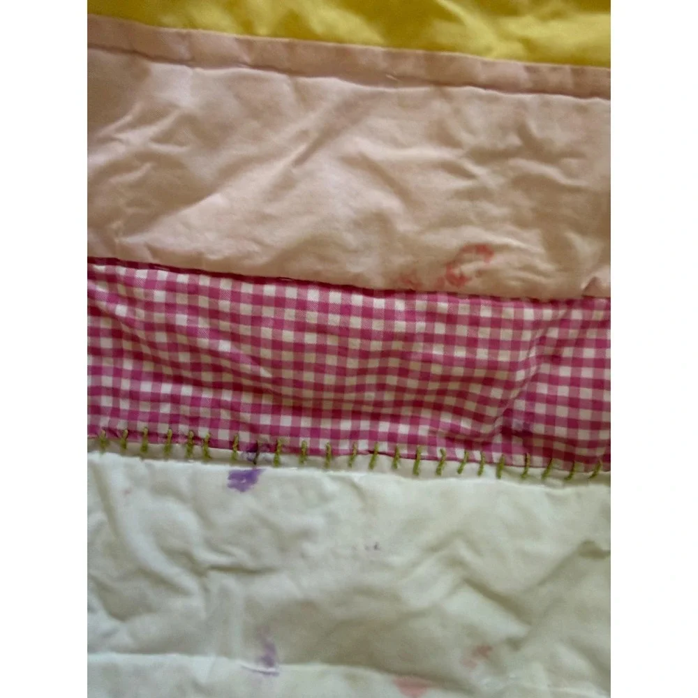 Pottery Barn Kids Queen Quilt Girls 3 Shams Pink Green Yellow Embroidered
